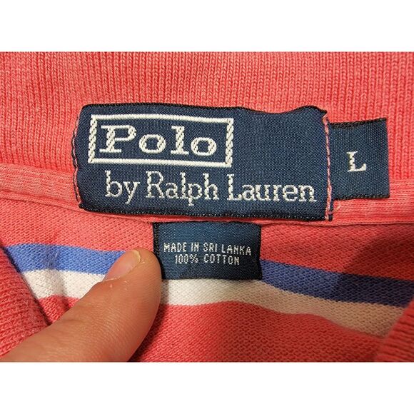 Ralph Lauren Pink & Blue Striped Polo Shirt - Large - Picture 3 of 5